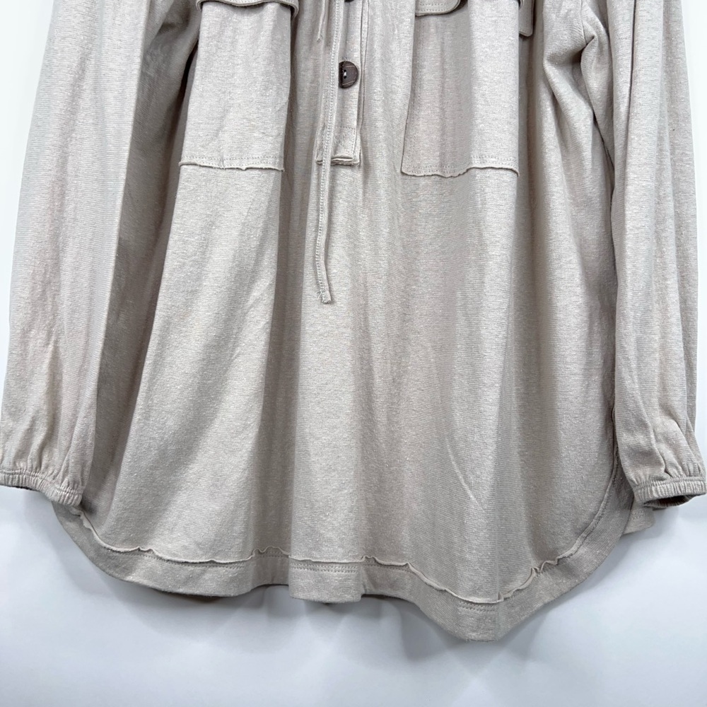 Free People Beach Cream Beige Oversized Blouse Boho Top Button Front Hemp New - Picture 4 of 12